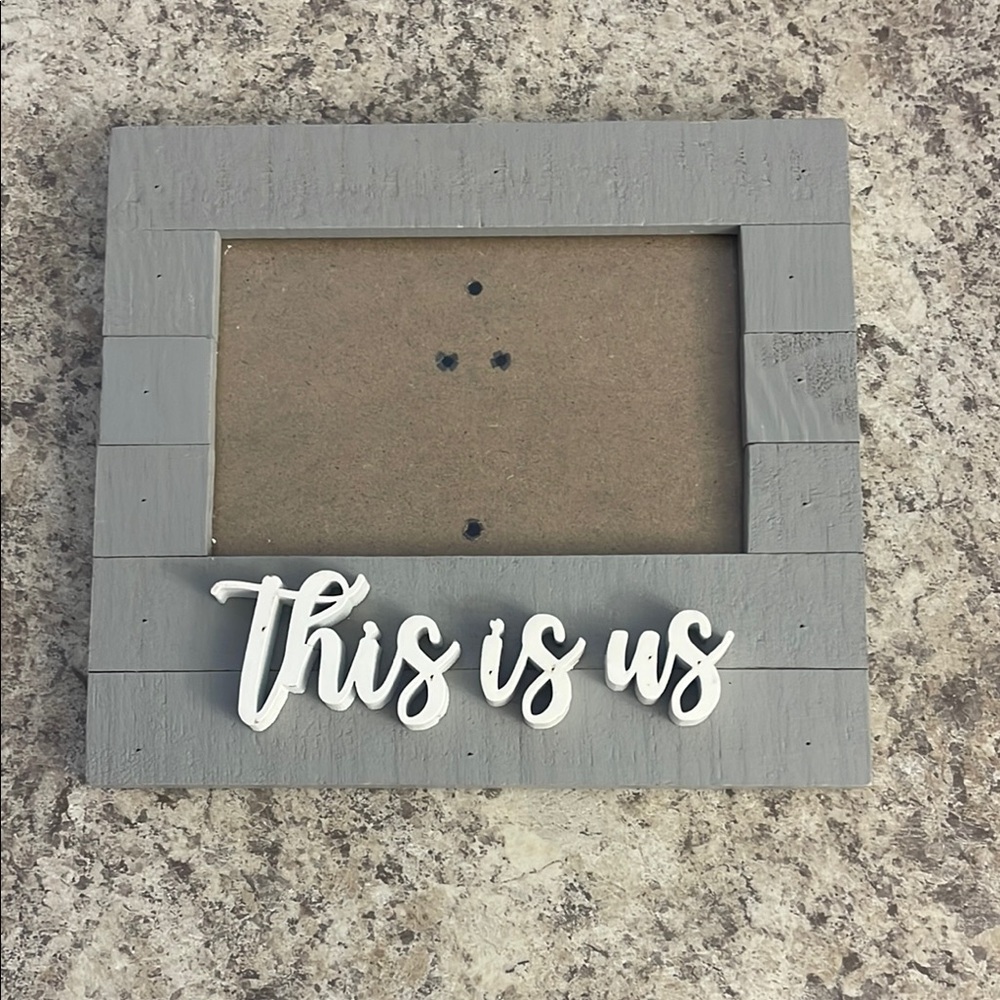 Gray Picture Frame with White Cursive Accent Text